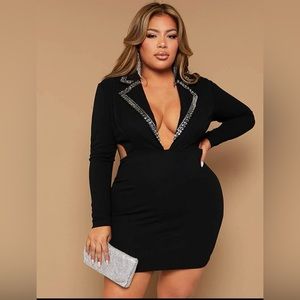 Sexy Black Dress with Plunging Neck and Rhinestones